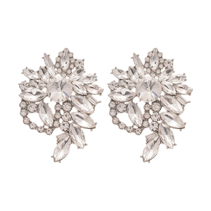 Elegant silver flower stud earrings with sparkling crystals for formal weddings