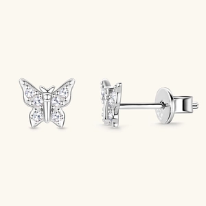 Elegant S925 sterling silver butterfly stud earrings with sparkling white cubic zirconia