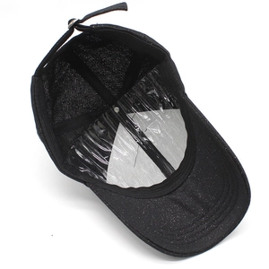 Sparkly black baseball cap for women with glittering fabric and adjustable strap