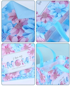 Détails du sac cadeau fête des mères en intissé avec motifs floraux et anses solides