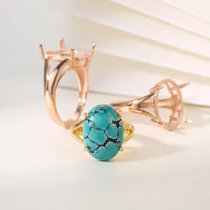 S925 Sterling Silver Adjustable Ring Blank Oval Four Prong DIY Gemstone Setting Gold Rose Gold Plated Unisex Jewelry Finding