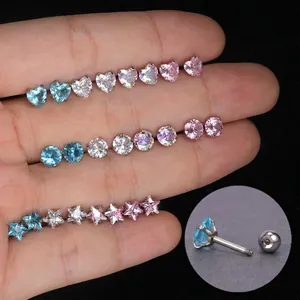Lot de boucles d'oreilles en acier inoxydable avec zircons colorés en forme de cœur et étoile