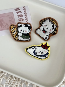 Three cute cartoon cat plush embroidery patches with pins for clothing and bag decoration