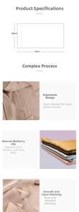 Detail of 22 momme mulberry silk pillowcase showing envelope closure and 48x74cm size