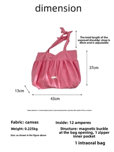 Detaillierte Größentabelle für rosa Falten-Stofftasche mit Magnetverschluss und Innentaschen