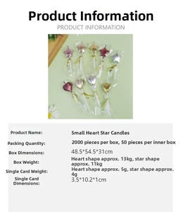 Metallic heart and star birthday cake candles with stick in individual clear packaging