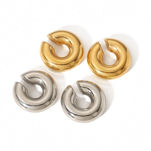Minimalist 18K gold and silver chunky hollow C-shaped hoop earrings in stainless steel