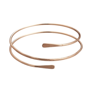 Minimalist double-layered rose gold hammered arm cuff with open spiral design for women