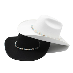 Western wool felt cowboy hats in black and white with shell and turquoise beaded bands