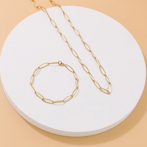 Minimalist gold titanium steel paperclip chain necklace and bracelet jewelry set