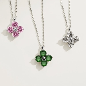 925 Sterling Silver Necklace Four-Leaf Clover Pendant Sparkling Zircon Inlaid Fashion Clavicle Chain Jewelry For Women