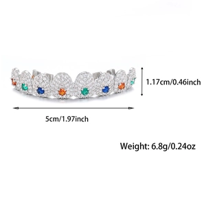 Silver grillz dimensions showing 5cm length and colorful cubic zirconia detail