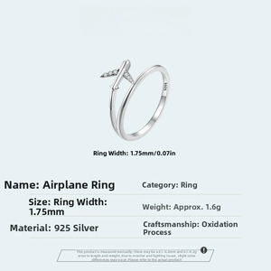 Detail specifications of S925 sterling silver airplane ring with 1.75mm width and 1.6g weight