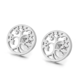 Round Hollow Stainless Steel Stud Earrings For Women Bohemian Style Tree Of Life Cross Eiffel Tower Designs
