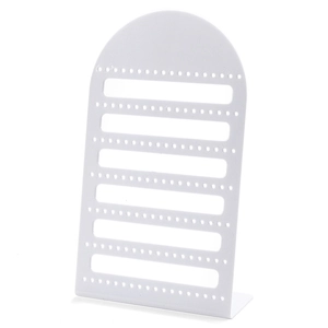 L-shaped 126-hole white acrylic earring display stand with 45-degree side view