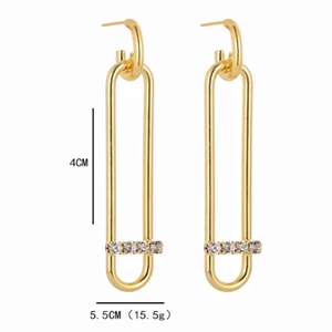 Elegant long gold drop earrings with transparent rhinestones for women, 5.5cm length