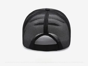 Rear view of black mesh sun hat showing breathable fabric and adjustable velcro strap