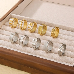 18k gold plated stainless steel hoop earrings with natural stone and zircon inlay