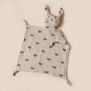 Doudou lapin en mousseline de coton pour bébé avec imprimé arc-en-ciel doux