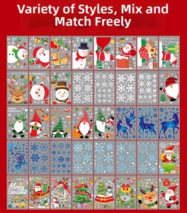 Grid display of 40 Christmas window static stickers with Santa, reindeer and snowflakes