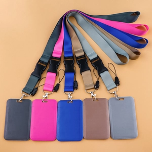Five sets of colorful ID card holders with matching nylon lanyards and detachable buckles