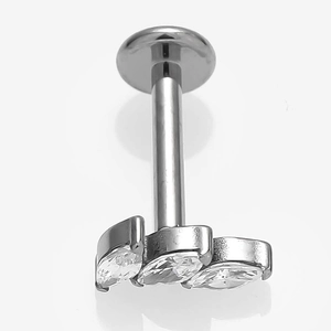 G23 Titanium labret stud with zircon marquise olive leaf crown design for cartilage piercing