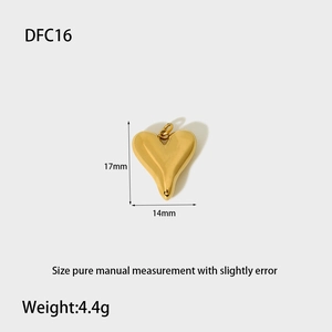 Polished gold-plated heart pendant for jewelry making with 17mm by 14mm dimensions