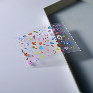 Stickers ongles 5D en relief avec motifs oursons colorés et arc-en-ciel mignons