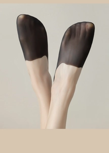 Close-up of black ultra-thin ice silk no-show socks with breathable mesh for women
