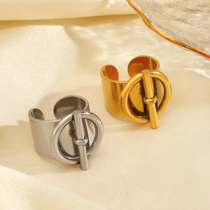 Toggle OT Buckle Ring Stainless Steel Geometric Wide Band Adjustable Minimalist Fashion Jewelry Accessories For Women