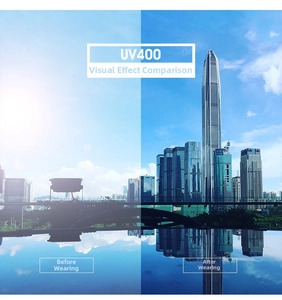 Comparison of UV400 rimless sunglasses lenses showing reduced glare and enhanced clarity