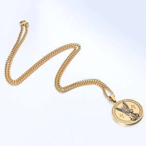 Gold stainless steel Archangel Michael medallion pendant necklace with Cuban chain