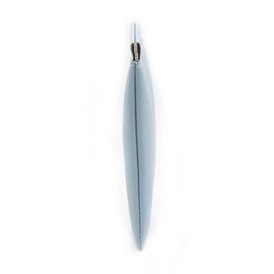 Slim light blue sunglasses pouch with auto-close metal spring top and fine stitching