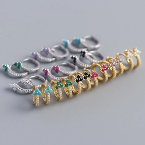 925 Sterling Silver Floral Rhinestone Huggie Hoop Earrings Gold Silver Plated Flower Design Jewelry For Women Party Daily Wear