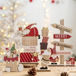 Christmas Wooden Desktop Ornaments Santa Claus Reindeer Merry Christmas Letter Sign Tabletop Festive Party Decoration