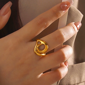 Bague Ouverte Évidée Irrégulière Acier Inoxydable Métal Fluide Géométrique Bijoux De Mode Minimalistes Pour Femmes