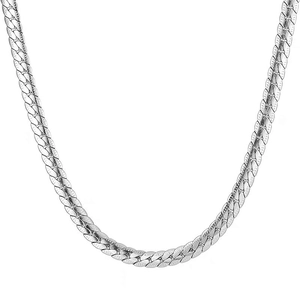 Classic silver titanium steel Cuban link chain necklace with flat embossed snake bone design