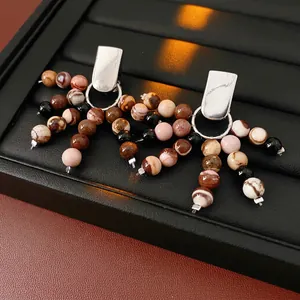 Bohemian silver drop earrings with colorful natural stone beads in a gift box