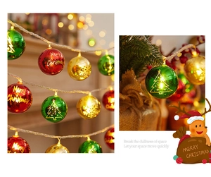 Detailed view of festive colorful Christmas ball string lights with warm LED glow