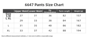 Detailed size chart for high waist yoga leggings including waist and hip measurements