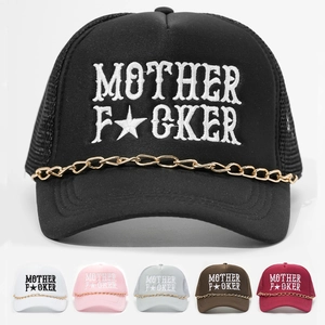 Bestickte Mother Buchstabe Trucker Hut Mesh Baseball Kappe Mit Goldener Metallkette Verstellbare Hip Hop Streetwear Unisex