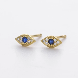Elegant S925 sterling silver evil eye stud earrings with blue and white zircon stones