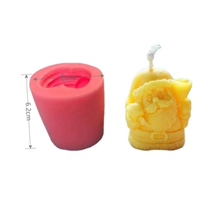 Santa Claus silicone candle mold with finished wax figure and 6cm x 6.2cm dimensions