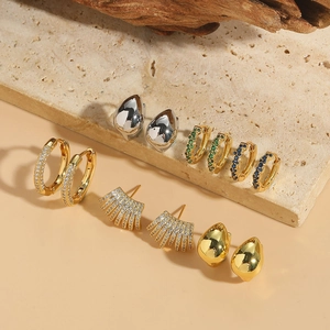 Copper Zircon Stud Earrings Geometric Water Drop Huggie Hoop Vintage Minimalist Jewelry For Women