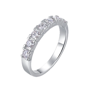 Classic S925 sterling silver ring with seven round-cut moissanite stones in a row