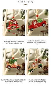 Detailed size chart for Christmas wooden truck pendants showing 8x8cm dimensions
