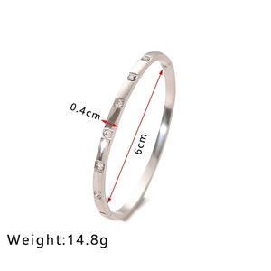 Detailed view of silver zircon bracelet showing 0.4cm width and 6cm inner diameter