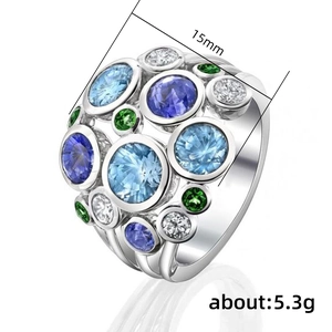 Εξαιρετικό ασημένιο δαχτυλίδι με κοίλο κύκλο και πολύχρωμες πέτρες ζιργκόν για γυναίκες και γάμο