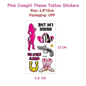 Pink western cowgirl temporary waterproof tattoos set with hat and boots, Size 6.8x12cm