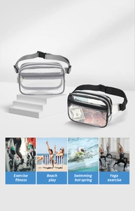 Detailed views of waterproof PVC fanny pack for fitness, beach, and yoga activities